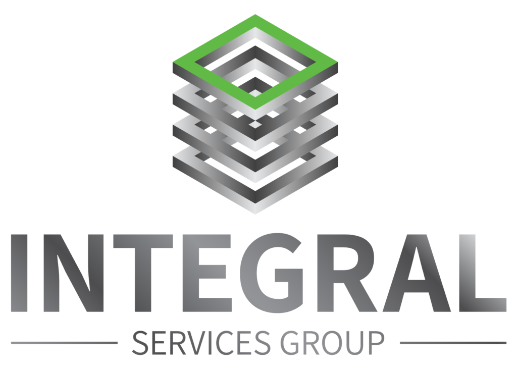 Logo for Integral services, with a green diamond shape above four grey diamond shapes